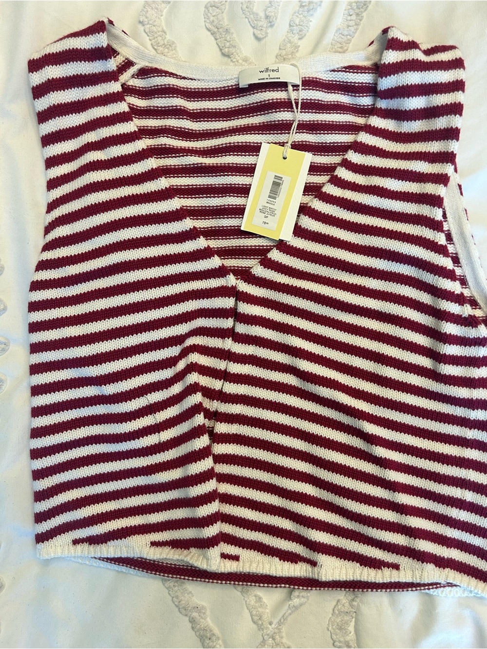 Wilfred Burgundy & White Striped V-Neck Knit Tank